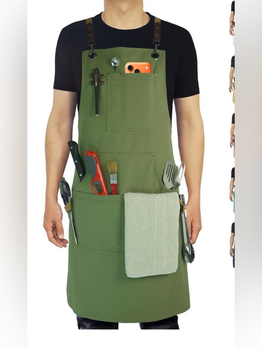 100% Cotton Kitchen / Grilling / Utility APRON with Multiple Pockets. Size M-XXL
